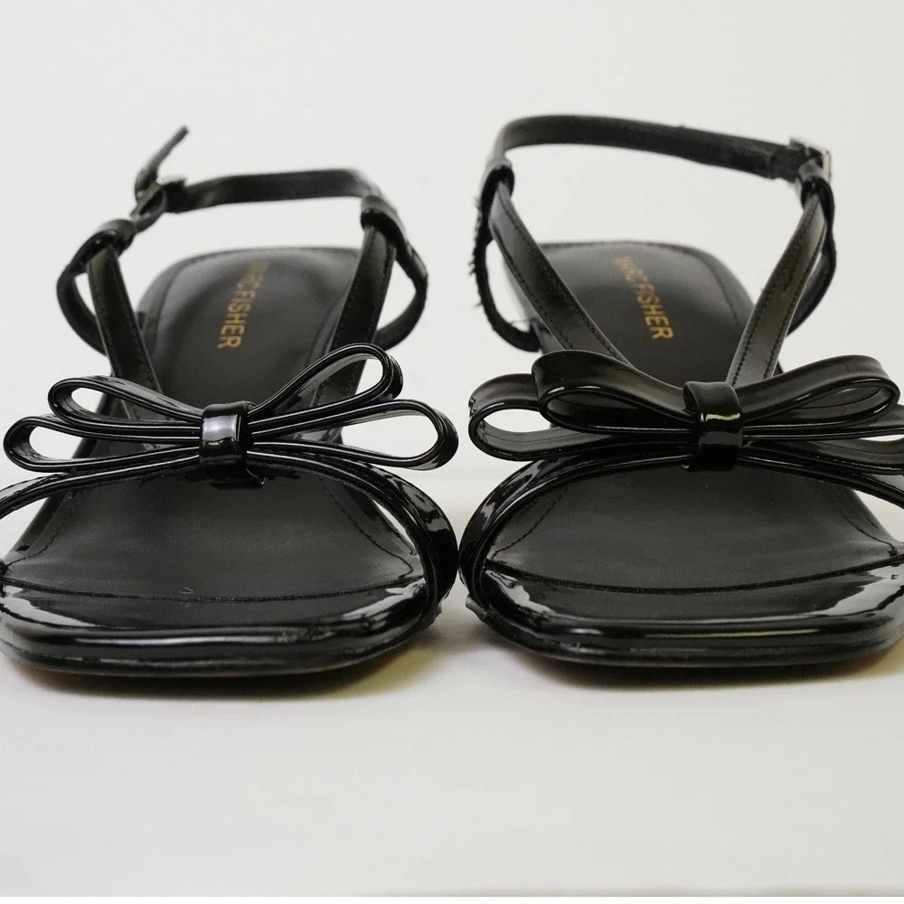 Marc‎ Fisher, Danzy Black Patent Bow Slingback Kitten Heel Sandals Size 7